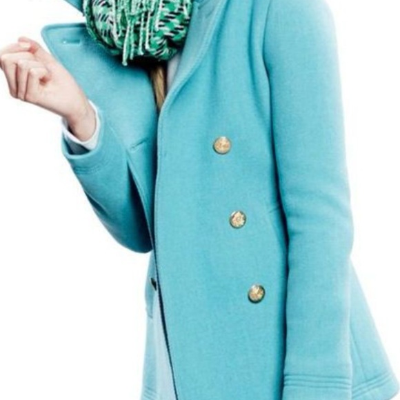 J Crew Turquoise Wool Peacoat Coat Blue Green Teal sz 8P 8 petite - Picture 3 of 7
